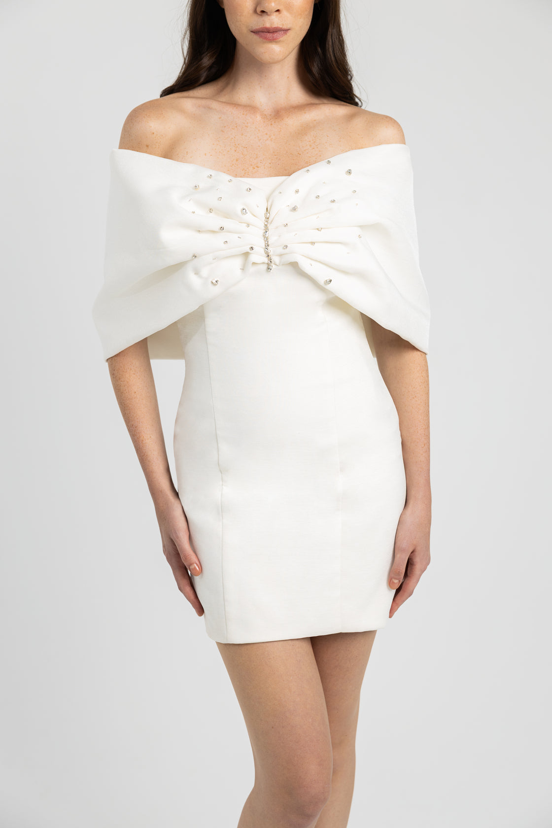 WHITE BEADED FLOUNCE DRESS