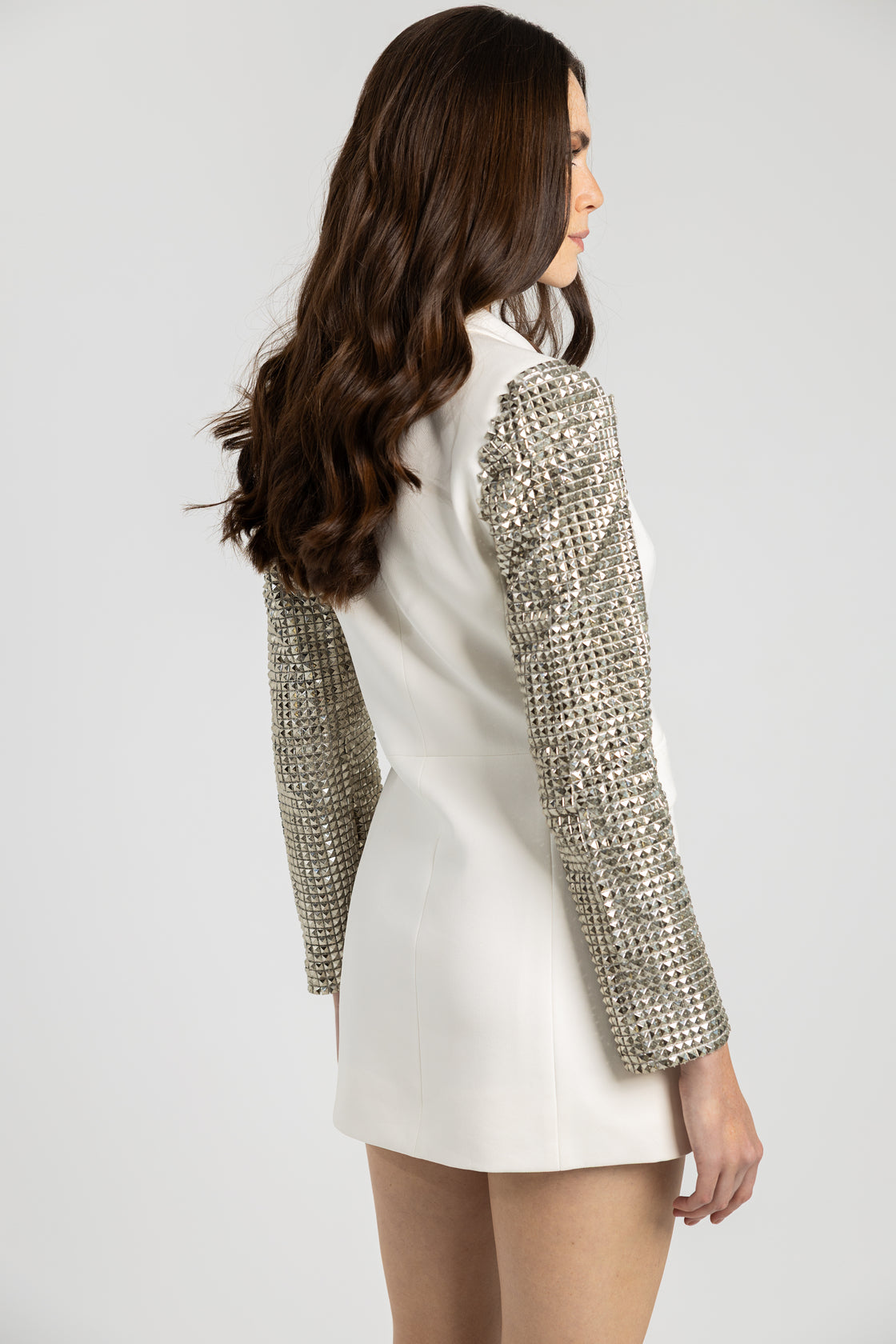 WHITE BEADED BLAZER DRESS
