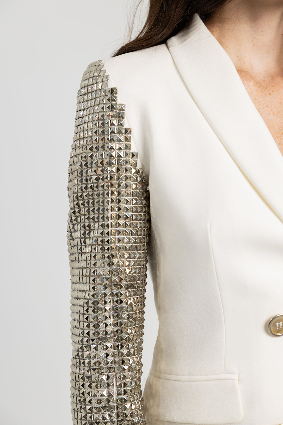 WHITE BEADED BLAZER DRESS